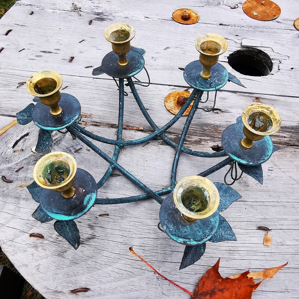 Vintage Brass Round Candelabra 6 Candle Holder